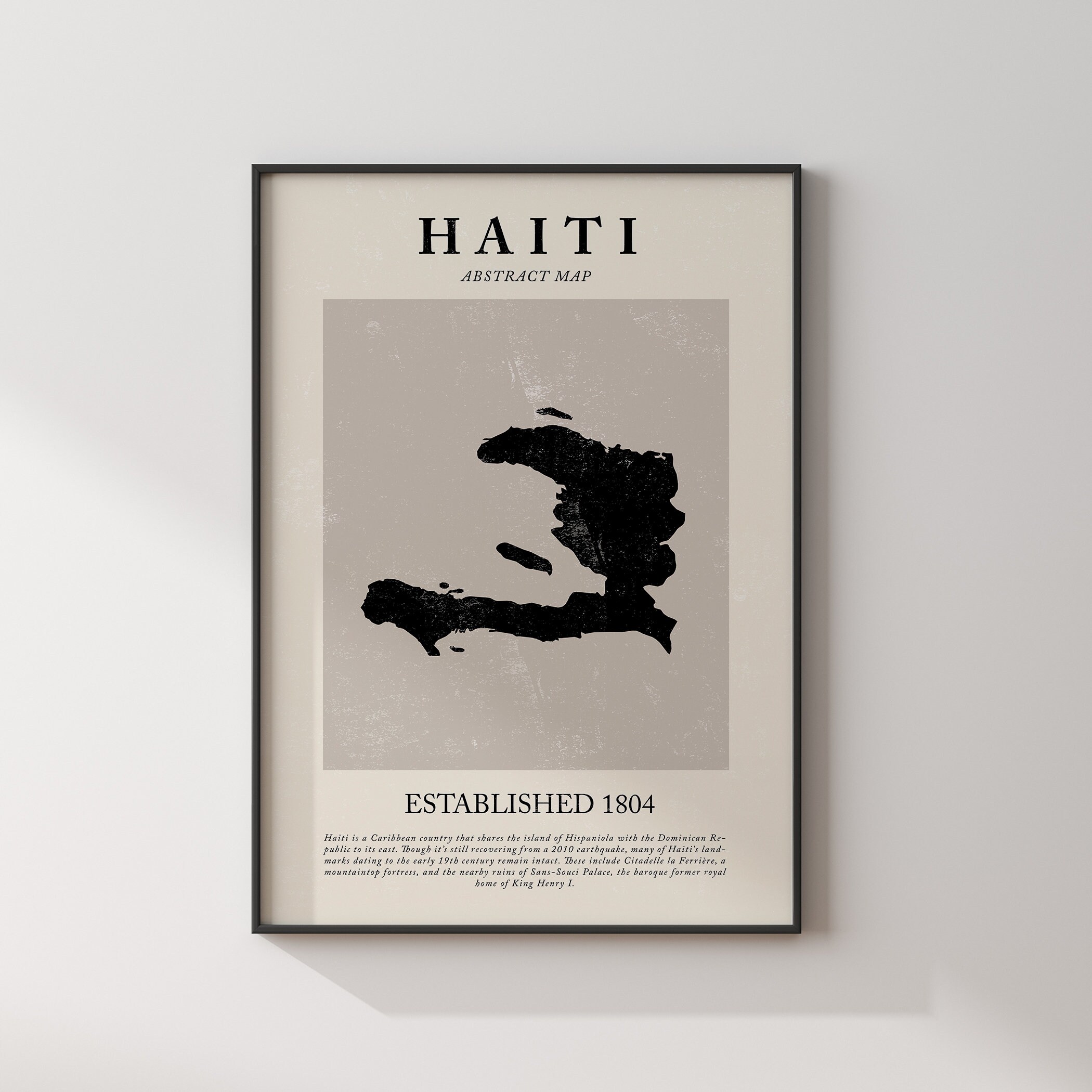 Plaque Murale Métal Vintage – Carte D’Haïti – Décoration étain 20x30 Cm – Art Mural Haïtien, Cadeau Typique