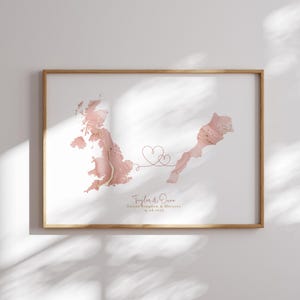 Großbritannien und Marokko Karte Pink & Gold Reise Wand Kunst Druck | Vereinigtes Königreich | Reisen Umzug Geschenk