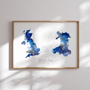 Großbritannien und Wales Karte Blau & Gold Reise Wand Kunst Druck | Vereinigtes Königreich | Reisen Umzug Geschenk