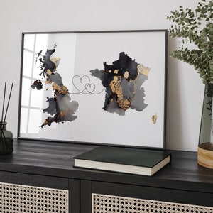 Großbritannien und Frankreich Karte Black & Gold Travel Wall Art Print | Vereinigtes Königreich | Großbritanien