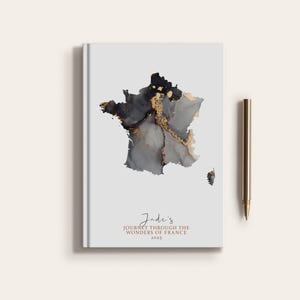 Diario de viaje de Francia Cuaderno de notas de viaje personalizado Mapa de Francia Planificador de mapas personalizado