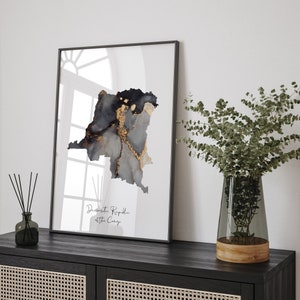 Congo Map Black & Gold Wall Art Print [EV]