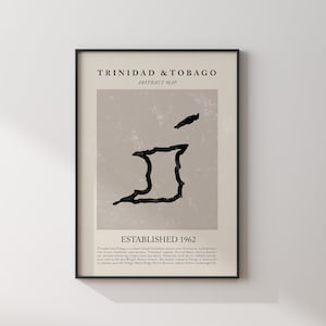 Mapa abstrato de Trinidad e Tobago, arte de parede vintage, impressão de pôster de viagem inspirado em Picasso + Matisse OE