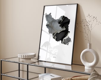 IRAN Map Black & Silver Wall Art Print