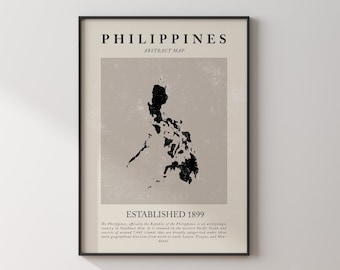 Póster de viaje inspirado en Picasso + Matisse con impresión de arte de pared abstracto vintage con mapa de Filipinas