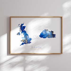 Großbritannien und Bhutan Map Blue & Gold Travel Wall Art Print | Vereinigtes Königreich | Reisen Umzug Geschenk