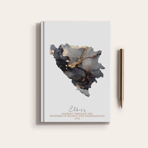 Carnet de carnet de voyage personnalisé pour la Bosnie-Herzégovine, pays Carte de Bosnie-Herzégovine, planificateur de carte
