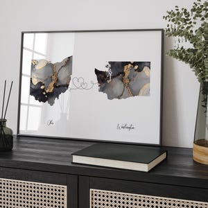 Ohio en Washington kaart zwart-gouden reizen muurkunst print | Ohio| Cadeau voor op reis verhuizen
