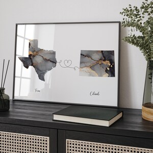 Carte du Texas et du Colorado, impression d'art mural de voyage noir et or | Texas | Cadeau déménagement
