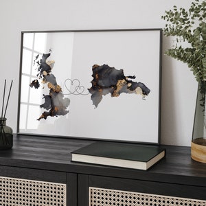 Britain and Dominican Republic Map Black & Gold Travel Wall Art Print | United Kingdom | UK