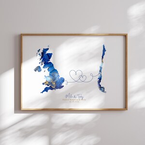 Großbritanien und Chile Karte Blau & Gold Reise-Wand-Kunst-Druck | Vereinigtes Königreich | Reisen Umzug Geschenk