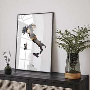 Italien Map Black & Gold Wall Art Print [EV]