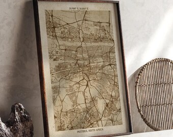 Pretoria : carte | impression de carte détaillée beige vintage | Afrique du Sud | Cadeau de voyage