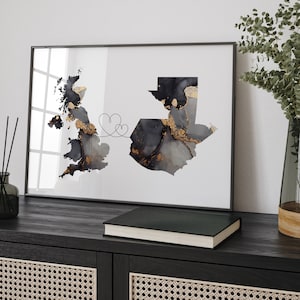 Britain and Guatemala Map Black & Gold Travel Wall Art Print | United Kingdom | UK