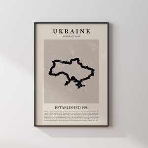 Mapa abstrato da Ucrânia, arte de parede vintage, impressão, pôster de viagem inspirado em Picasso + Matisse, OE
