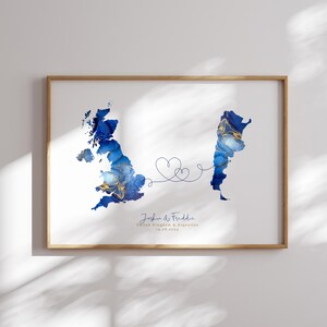 Grossbritannien und Argentinien Karte Blau & Gold Reise Wand Kunst Druck | Vereinigtes Königreich | Reisen Umzug Geschenk