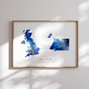 Großbritannien und Äquatorial-Guinea Map Blue & Gold Travel Wall Art Print | Vereinigtes Königreich | Reisen Umzug Geschenk