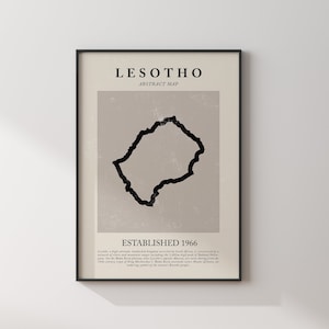 Mapa do Lesoto Vintage Abstract Wall Art Print Picasso + Matisse Inspired Travel Poster