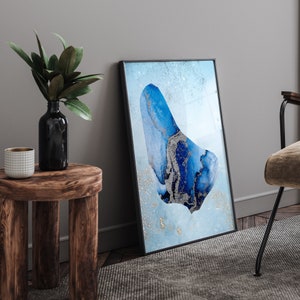 Barbados Karte Shades of Blue & Silber Wand Kunst Druck