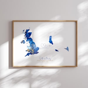 Großbritannien und Komoren Map Blue & Gold Travel Wall Art Print | Vereinigtes Königreich | Reisen Umzug Geschenk