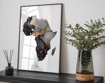 Africa Map Black & Gold Wall Art Print [EV]