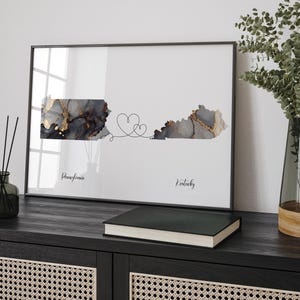 Pennsylvanien und Kentucky Karte Schwarz & Gold Reise-Wand-Kunst-Druck | Pennsylvania | Reisen Umzug Geschenk