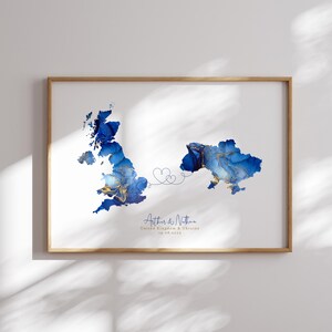 Großbritannien und Ukraine Karte Blau & Gold Reise Wand Kunst | Vereinigtes Königreich | Reisen Umzug Geschenk