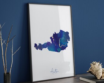 Österreich Karte Blau und Gold Wand Kunst