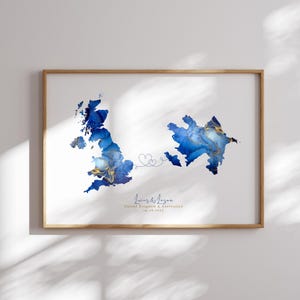 Großbritannien und Aserbaidschan Karte Blau & Gold Reise Wand Kunst | Vereinigtes Königreich | Reisen Umzug Geschenk