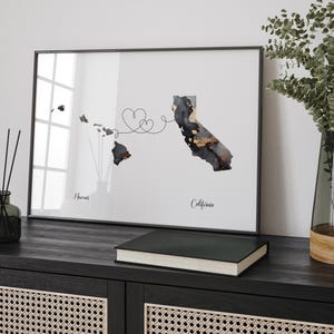 Kaart van Hawaï en Californië zwart-gouden reiskunst aan de muur | Hawaï | Cadeau voor op reis verhuizen