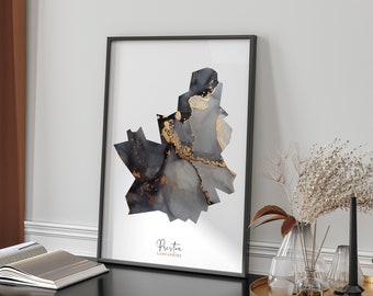 Preston Map Black and Gold Wall Art Print | Lancashire | England | United Kingdom | Great Britain