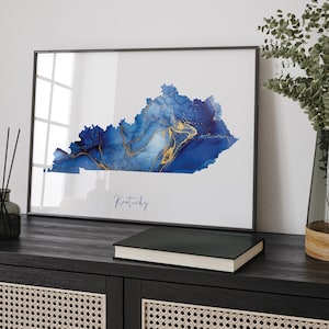 Kentucky Karte Blau und Gold Wand Kunst | US Bundesstaat | Vereinigte Staaten von Amerika | USA