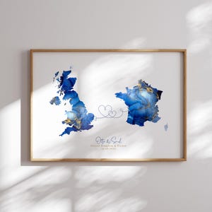 Großbritanien und Frankreich Map Blue & Gold Travel Wall Art Print | Vereinigtes Königreich | Reisen Umzug Geschenk