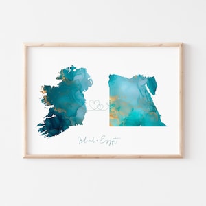 Mapa personalizado de Irlanda para cualquier país en turquesa y dorado/verde, impresión de arte de pared para viajes, regalo para parejas, regalo de bodas