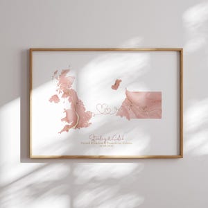 Großbritannien und Äquatorial-Guinea Map Pink & Gold Reise-Wand-Kunst-Druck | Vereinigtes Königreich | Reisen Umzug Geschenk