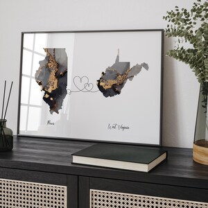 .Illinois und West Virginia Karte Schwarz & Gold Reise Wand Kunst Druck | illium | Reisen Umzug Geschenk