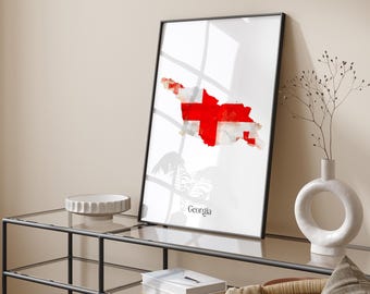 Georgia Watercolour Flag Map Wall Art Print | Georgia Travel Poster