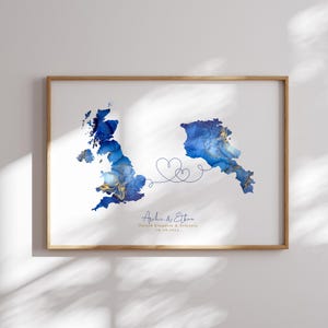 Großbritanien und Armenien Karte Blau & Gold Reise Wand Kunst Druck | Vereinigtes Königreich | Reisen Umzug Geschenk