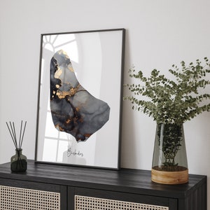Barbados Map Schwarz & Gold Wand Kunst Druck [EV]