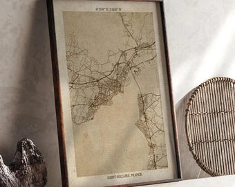 Saint-Nazaire, Pays de la Loire Map | Vintage Beige Detailed Map Print | France | Travel Gift