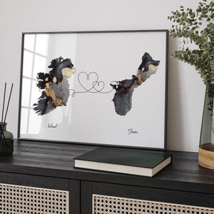 Impresión de arte mural de viaje en negro y dorado con mapa de Irlanda y Guam / Irlanda / Regalo de viaje para mudanzas