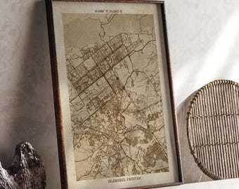 Islamabad, ICT Map | Vintage Beige Detailed Map Print | Pakistan | Travel Gift