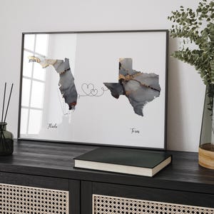 Kaart Florida en Texas zwart-gouden reiskunst aan de muur | Florida| Cadeau voor op reis verhuizen