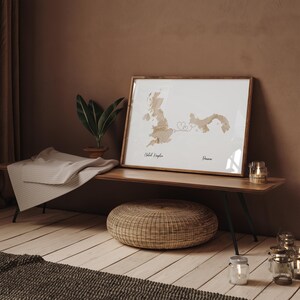 Großbritanien und Panama Karte Beige & Gold Reise-Wand-Kunst-Druck | Vereinigtes Königreich | Reisen Umzug Geschenk