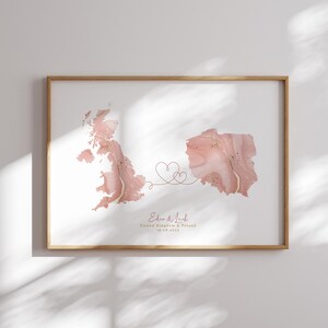 Großbritannien und POLEN Map Pink & Gold Travel Wall Art Print | Vereinigtes Königreich | Reisen Umzug Geschenk