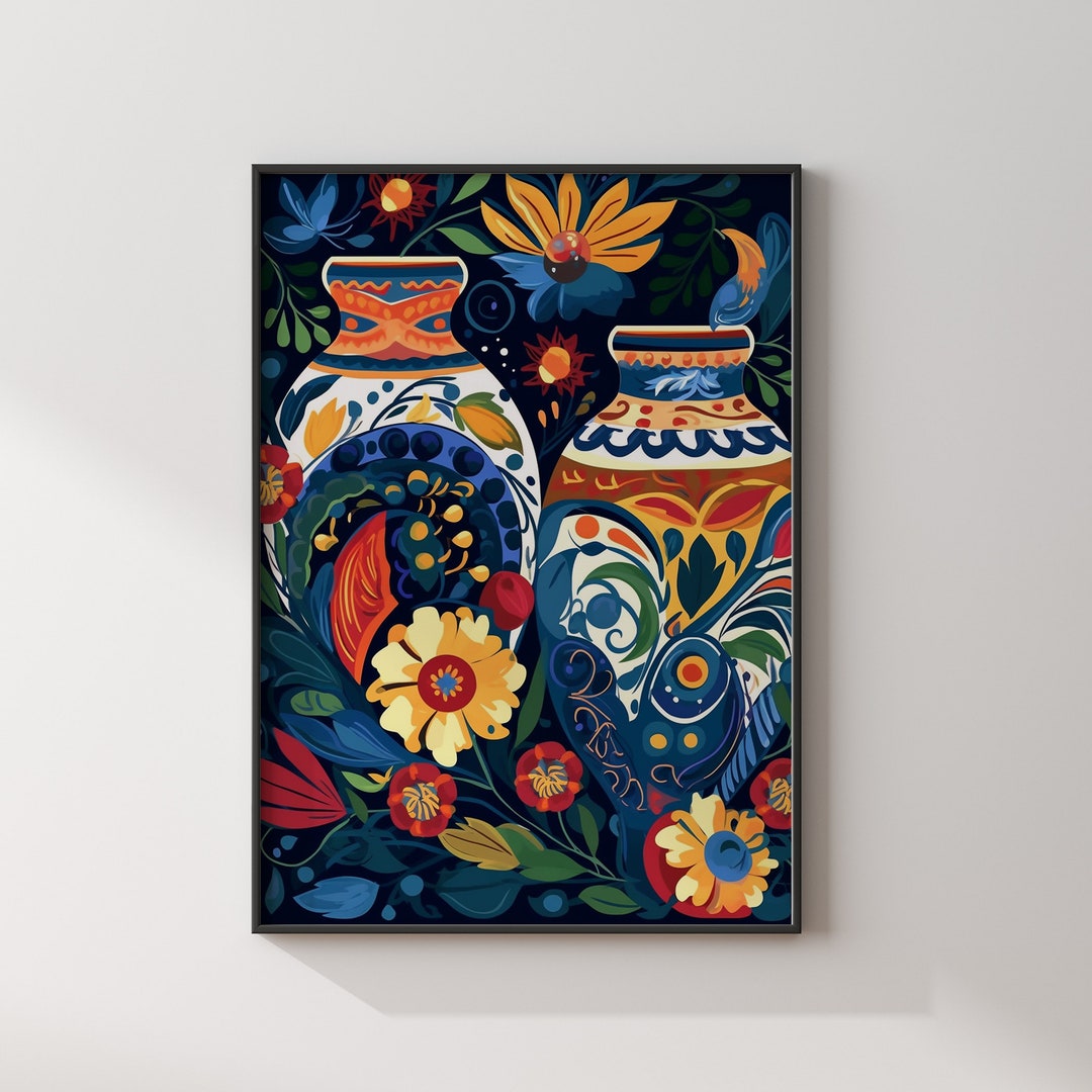 Mexican Wall Art | Talavera Vase Pattern | Mexico Wall Art Print ...