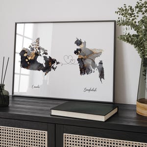 Kaart Canada en Bangladesh zwart-gouden reiskunst aan de muur | Canadees | Minimalistisch decor | Internationale reiskunst