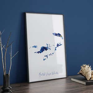 Mapa das Ilhas Virgens Britânicas Azul e Dourado Impressão de Arte de Parede