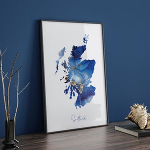 Carte de l'Ecosse bleue et or Impression artistique