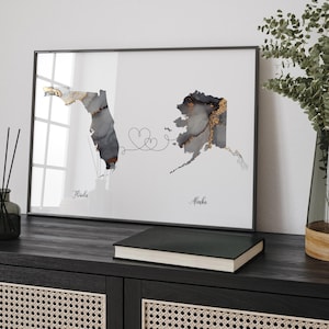 Kaart Florida en Alaska zwart-gouden reiskunst aan de muur | Florida| Cadeau voor op reis verhuizen